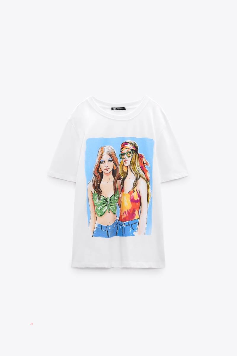 ZARA GIRL PRINT T-shirt Dam Vita | TYVRU-0658