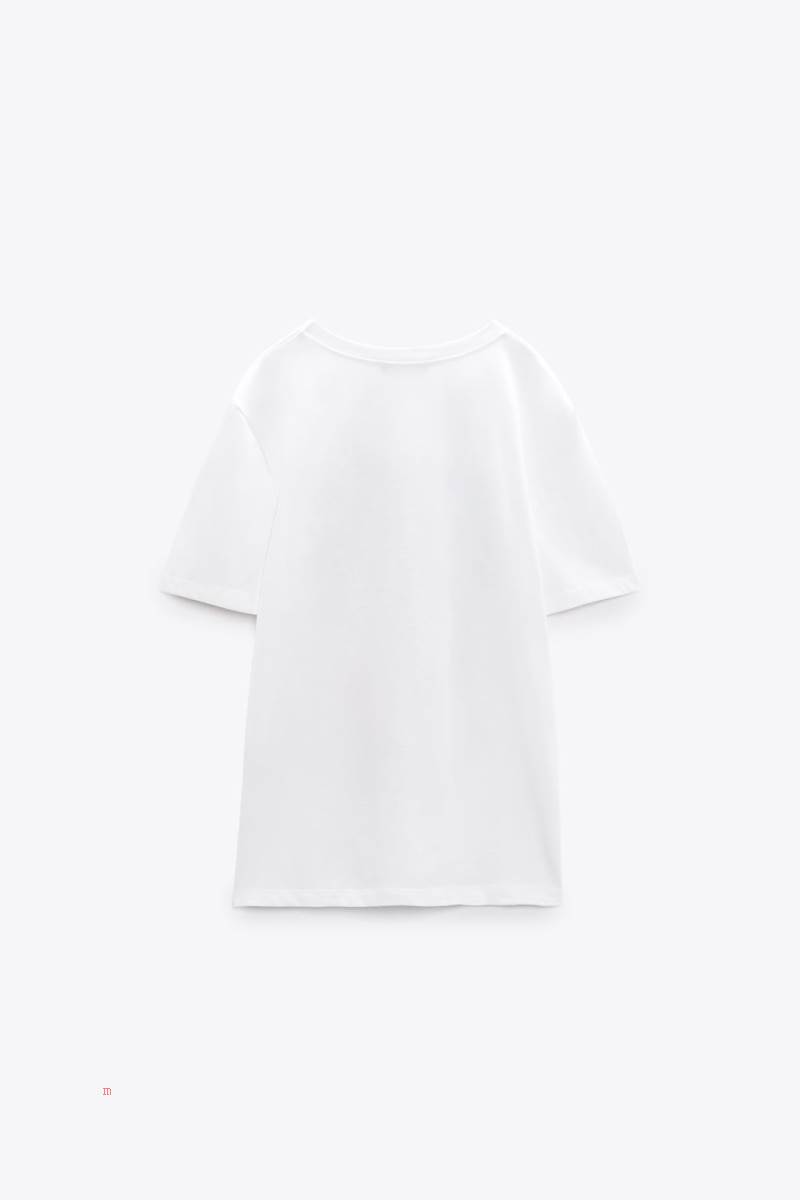 ZARA GIRL PRINT T-shirt Dam Vita | TYVRU-0658