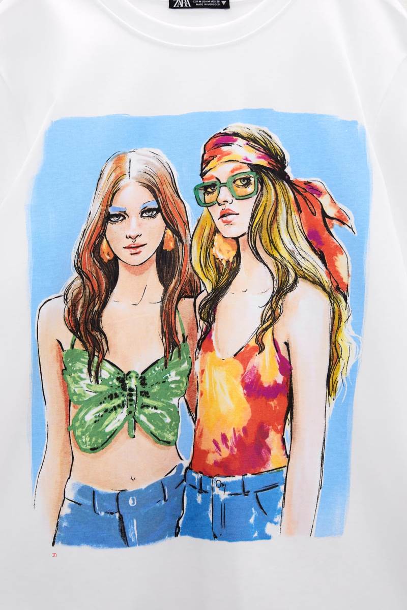 ZARA GIRL PRINT T-shirt Dam Vita | TYVRU-0658