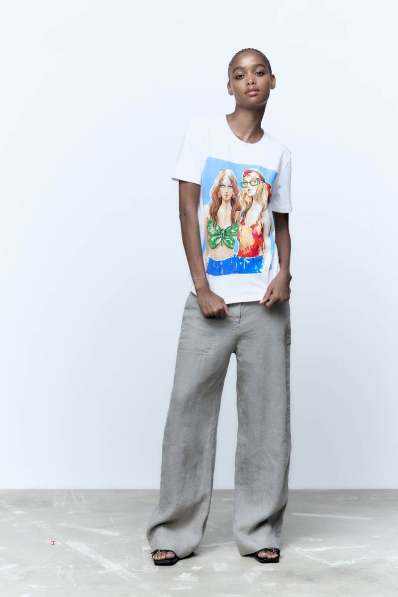 ZARA GIRL PRINT T-shirt Dam Vita | TYVRU-0658
