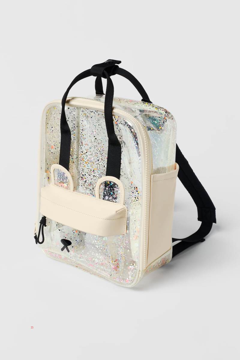ZARA GLITTER VINYL Ryggsäck Tjej Vita | WOLKA-8239