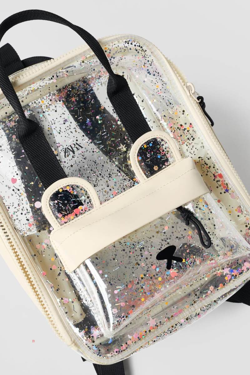ZARA GLITTER VINYL Ryggsäck Tjej Vita | WOLKA-8239