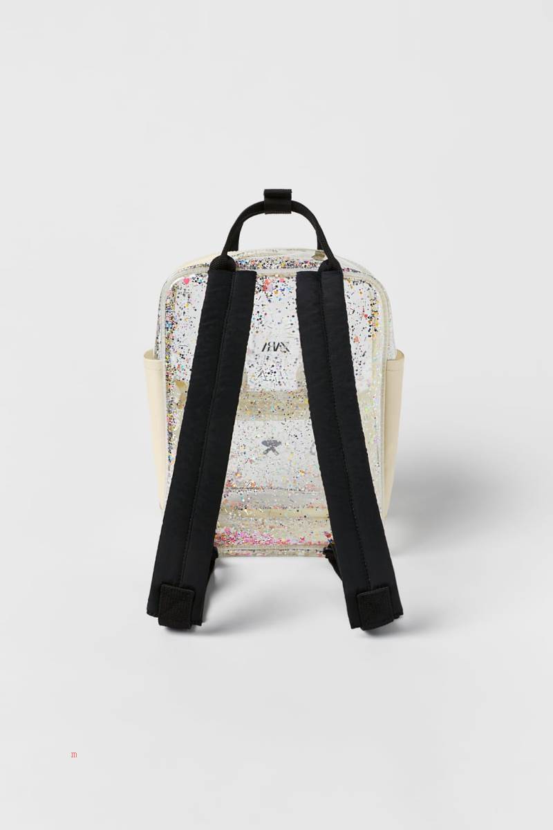 ZARA GLITTER VINYL Ryggsäck Tjej Vita | WOLKA-8239