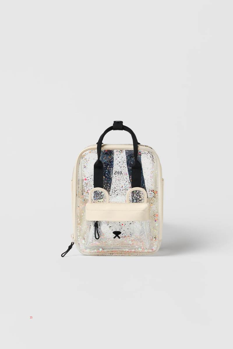 ZARA GLITTER VINYL Ryggsäck Tjej Vita | WOLKA-8239