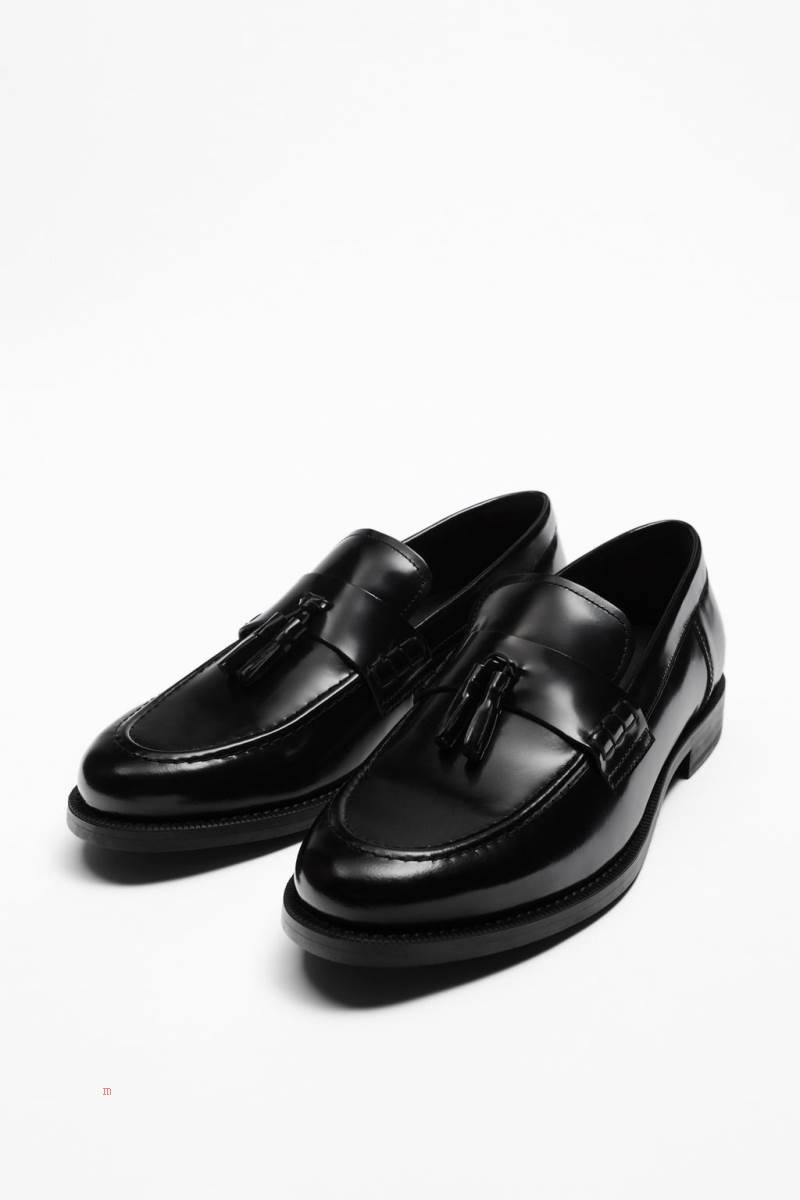 ZARA GLOSSY LEATHER Loafers Herr Svarta | HMZYB-5291