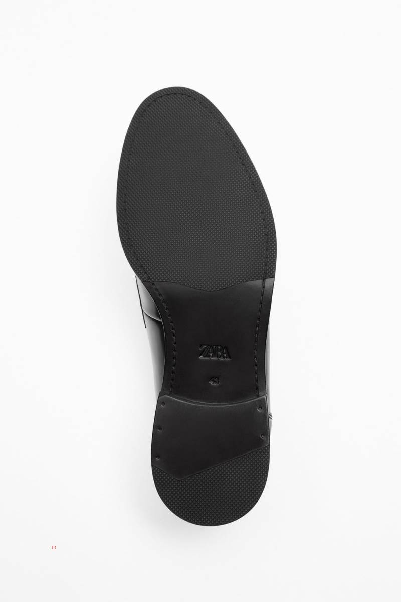 ZARA GLOSSY LEATHER Loafers Herr Svarta | HMZYB-5291