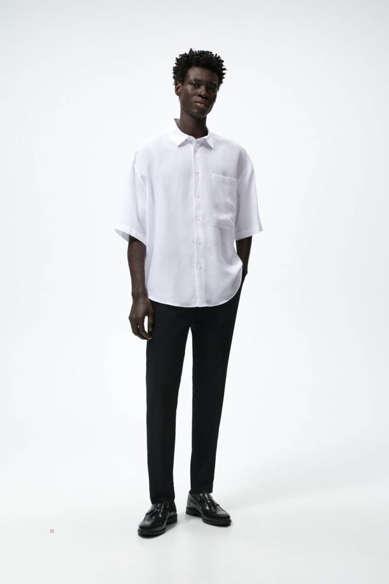 ZARA GLOSSY LEATHER Loafers Herr Svarta | HMZYB-5291