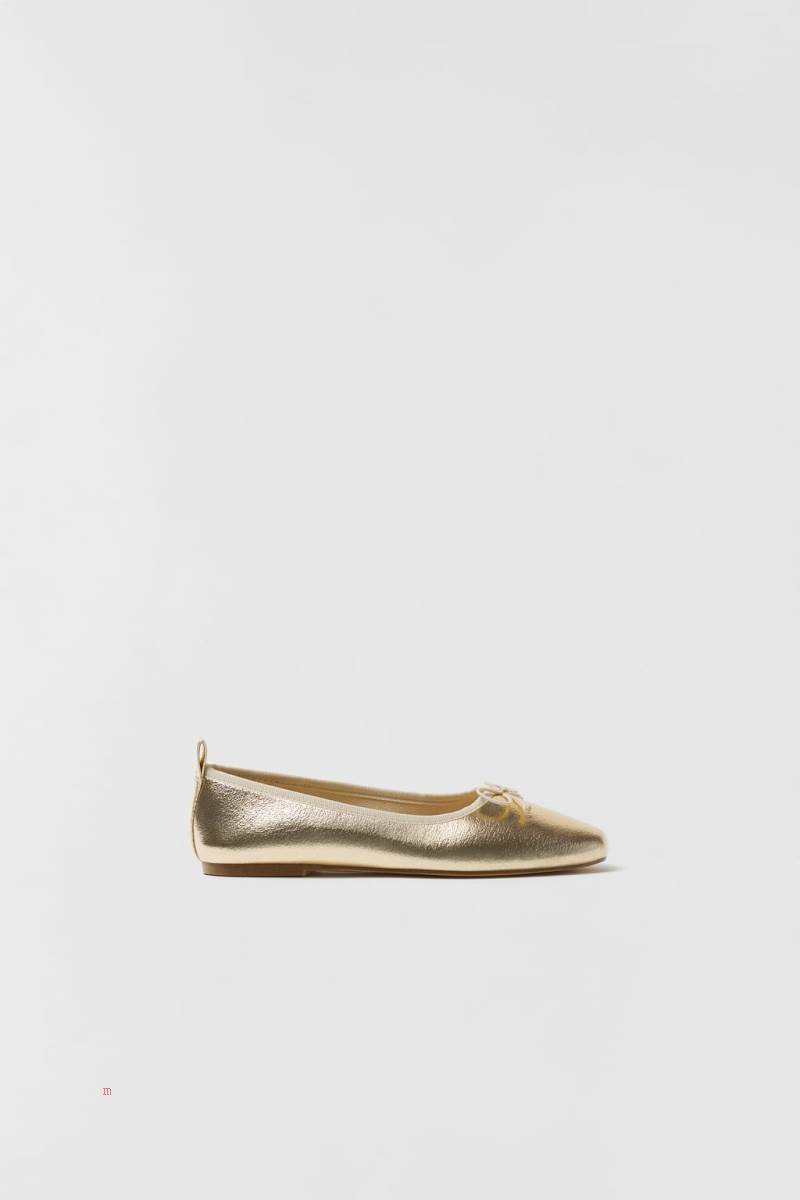 ZARA GOLD BALLET FLAT Ballerina Tjej Guld | OJVTX-7306