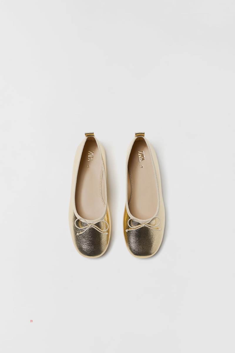 ZARA GOLD BALLET FLAT Ballerina Tjej Guld | OJVTX-7306