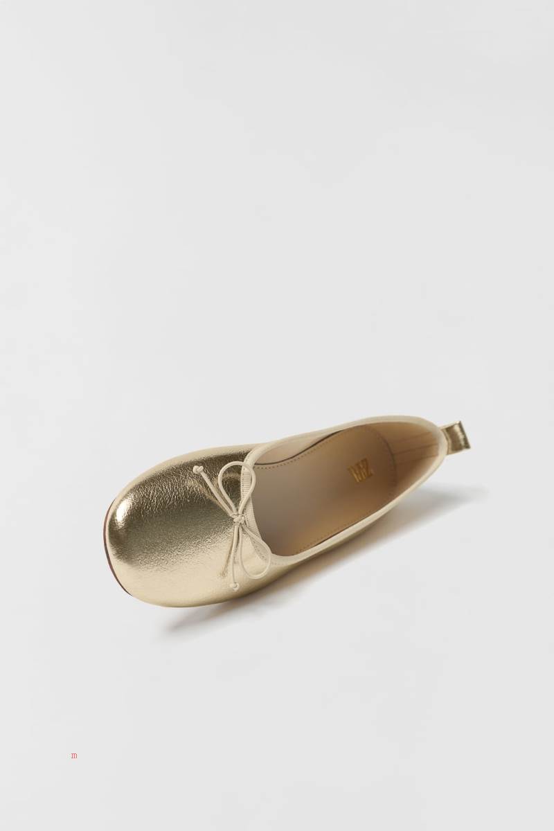 ZARA GOLD BALLET FLAT Ballerina Tjej Guld | OJVTX-7306