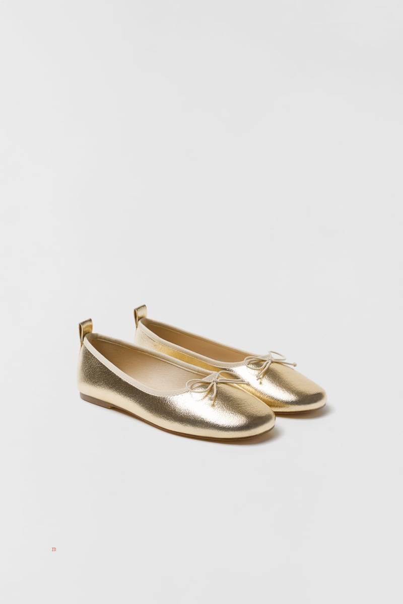 ZARA GOLD BALLET FLAT Ballerina Tjej Guld | OJVTX-7306