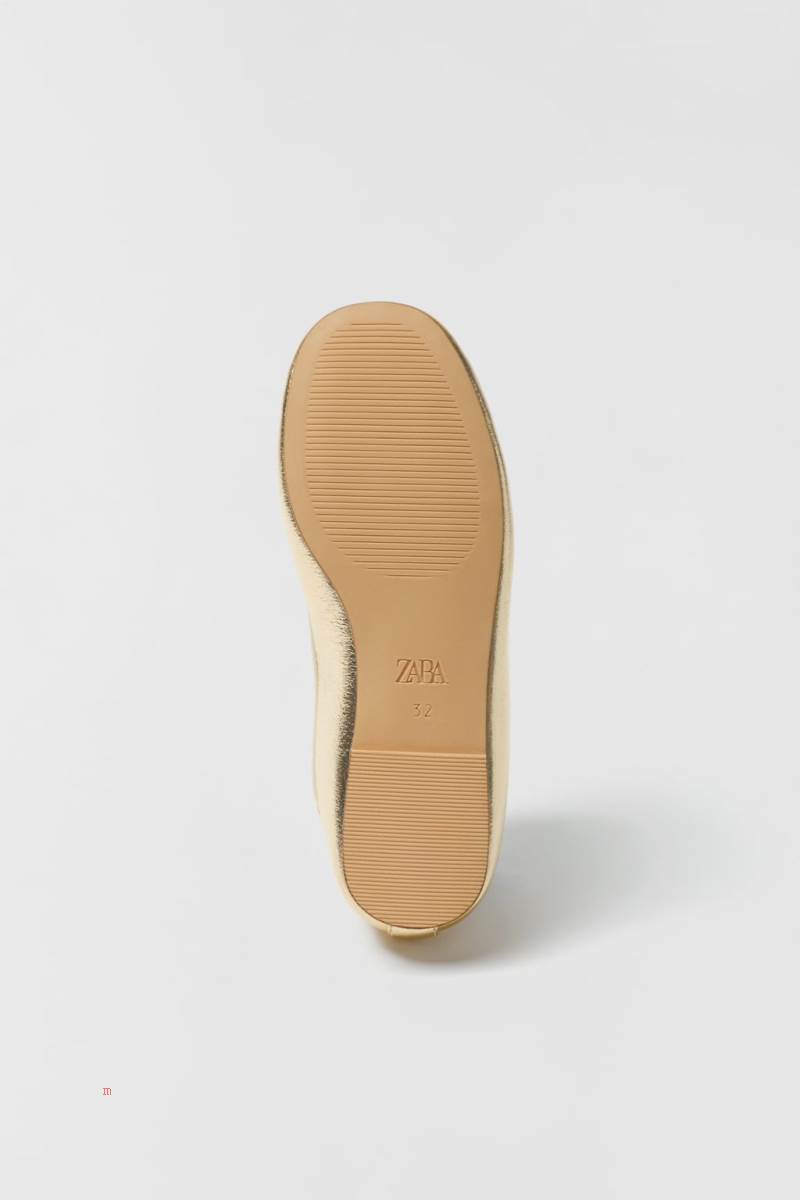 ZARA GOLD BALLET FLAT Ballerina Tjej Guld | OJVTX-7306