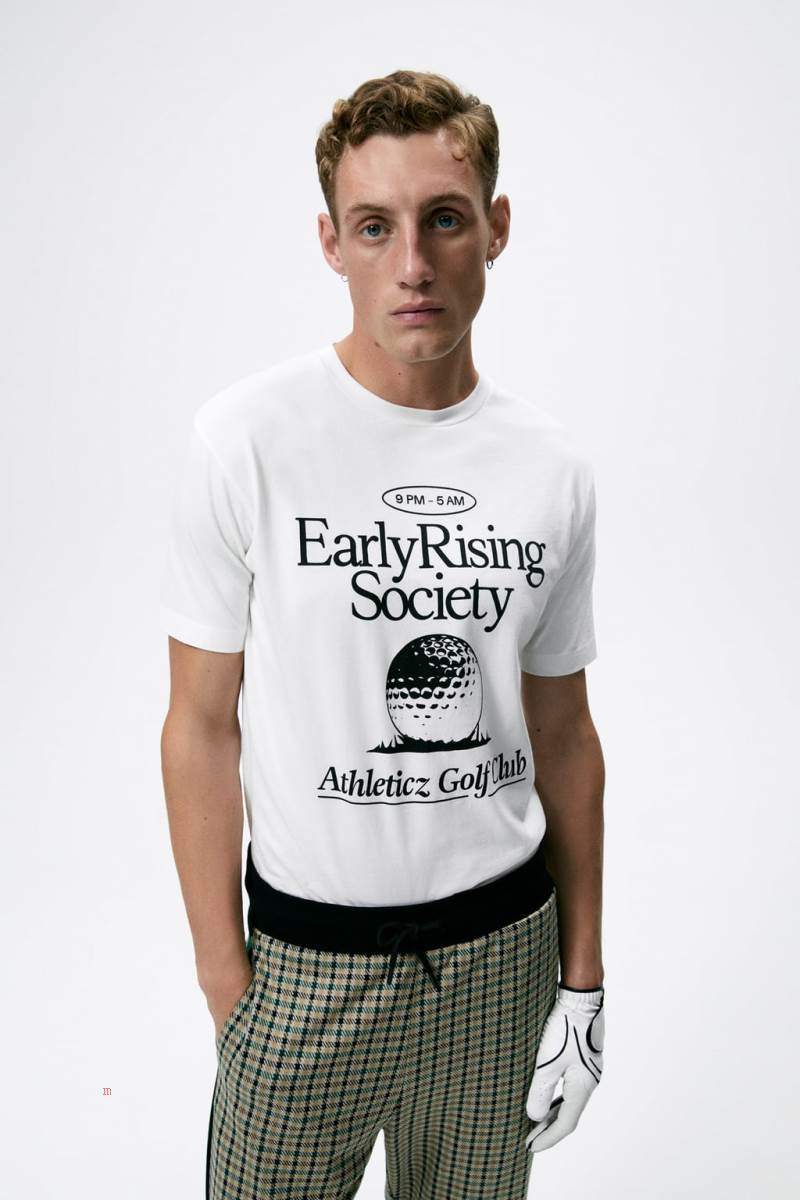 ZARA GOLF PRINT T-shirt Herr Vita | XRTVA-5062