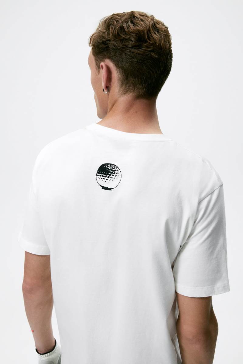 ZARA GOLF PRINT T-shirt Herr Vita | XRTVA-5062