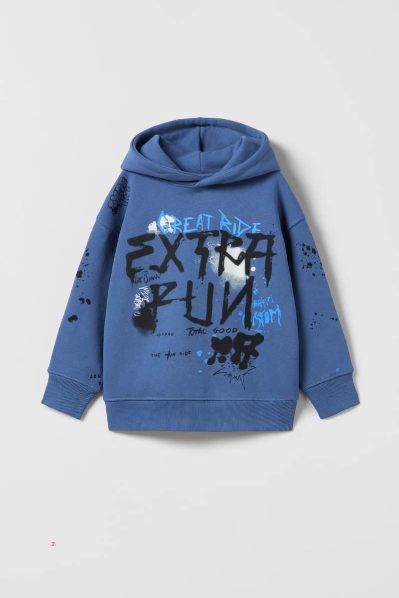 ZARA GRAFFITI Hoodie Pojke Blå | IMYFL-3712