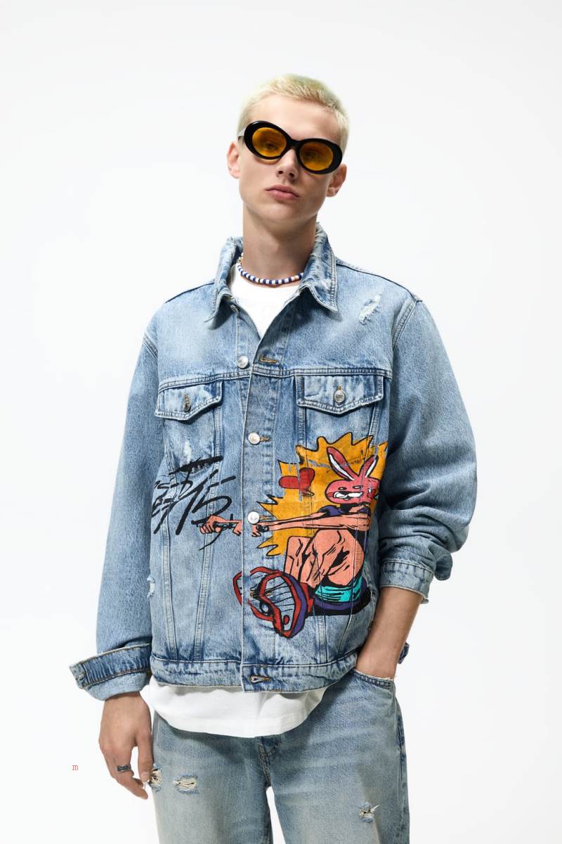 ZARA GRAFFITI PRINT Jeansjacka Herr Blå | SPLVM-9124