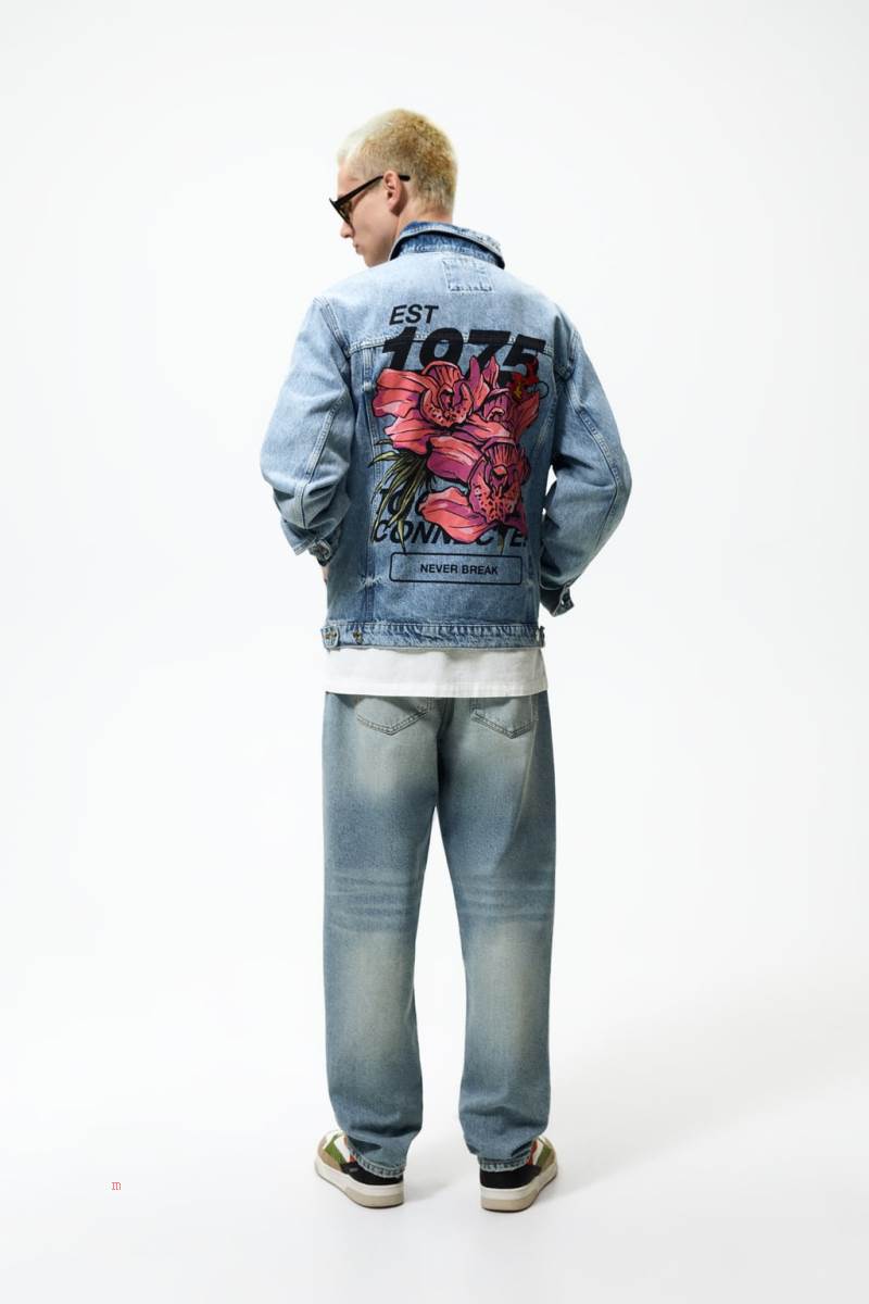 ZARA GRAFFITI PRINT Jeansjacka Herr Blå | SPLVM-9124