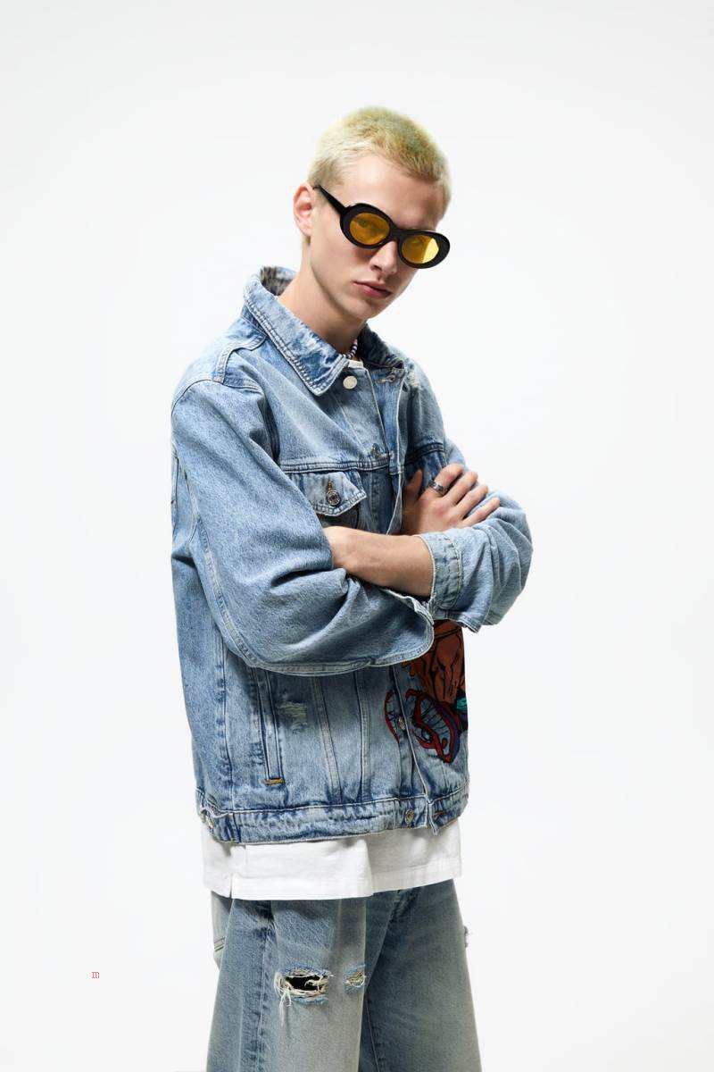 ZARA GRAFFITI PRINT Jeansjacka Herr Blå | SPLVM-9124