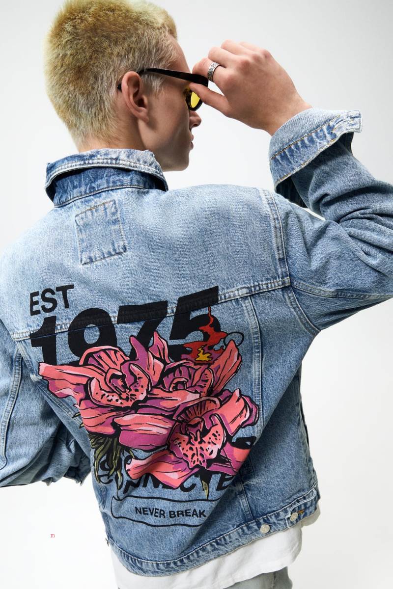 ZARA GRAFFITI PRINT Jeansjacka Herr Blå | SPLVM-9124