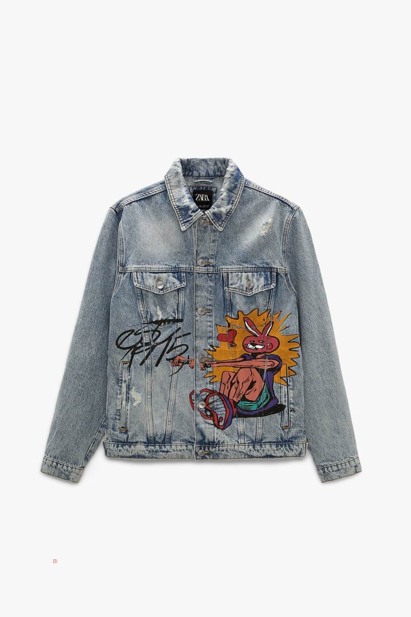 ZARA GRAFFITI PRINT Jeansjacka Herr Blå | SPLVM-9124