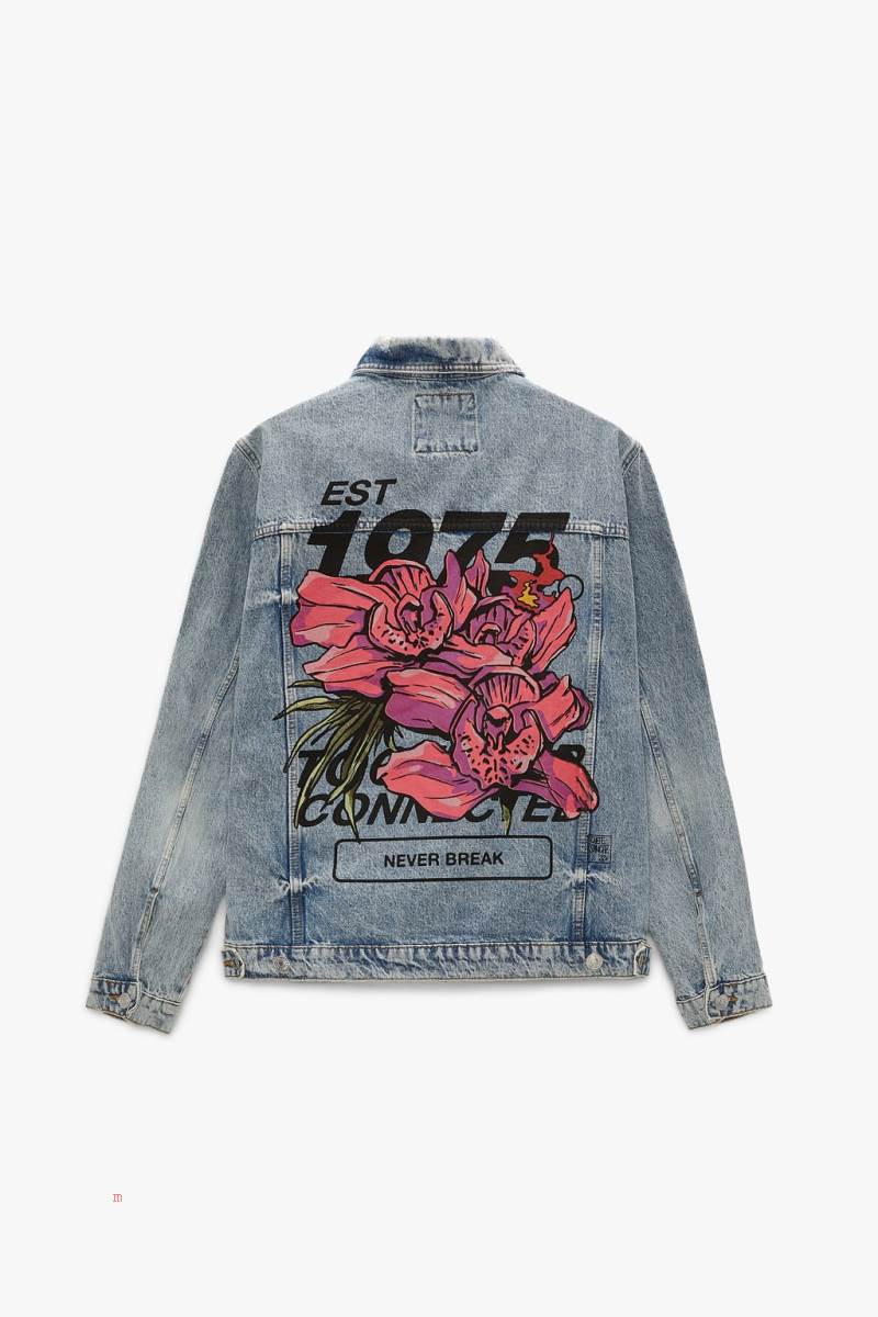 ZARA GRAFFITI PRINT Jeansjacka Herr Blå | SPLVM-9124