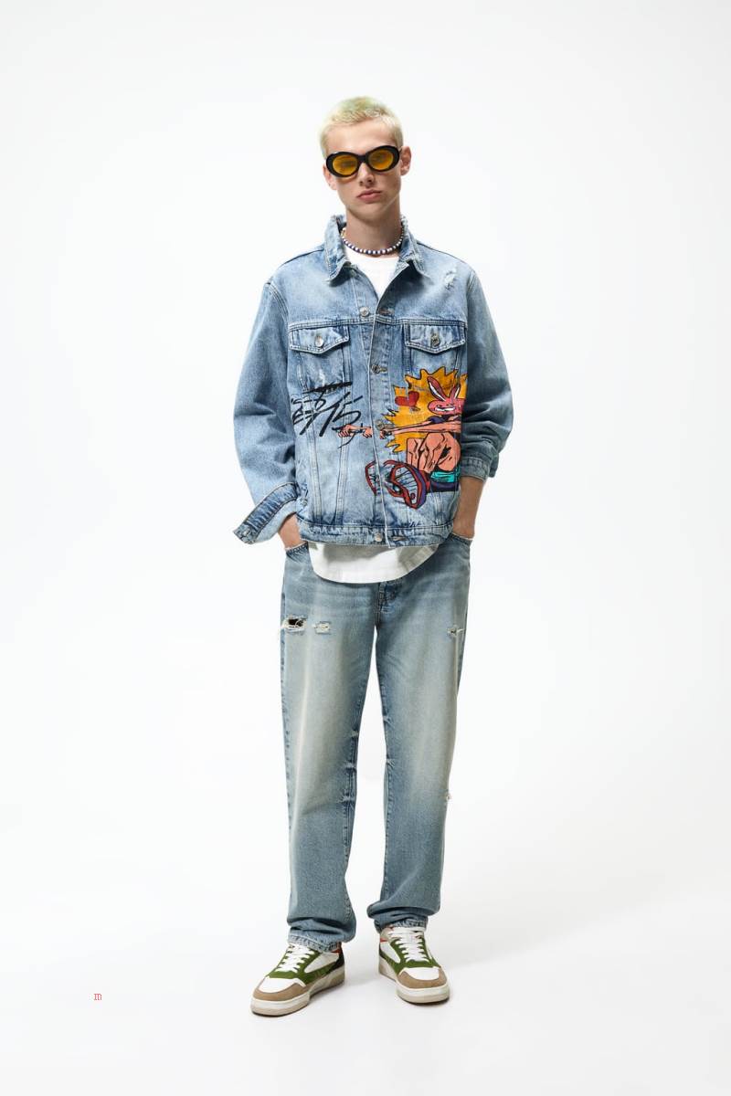 ZARA GRAFFITI PRINT Jeansjacka Herr Blå | SPLVM-9124