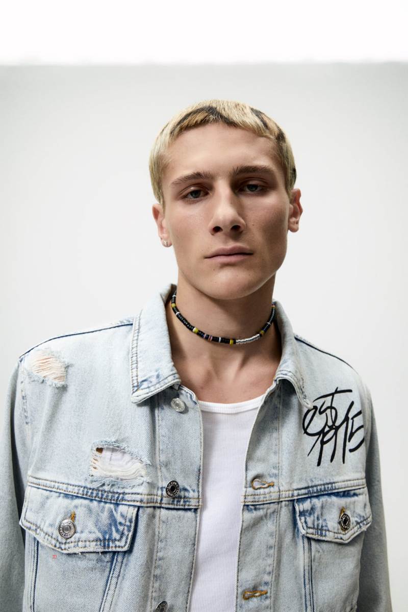 ZARA GRAFFITI PRINT Jeansjacka Herr Ljusblå | QJDCU-2847