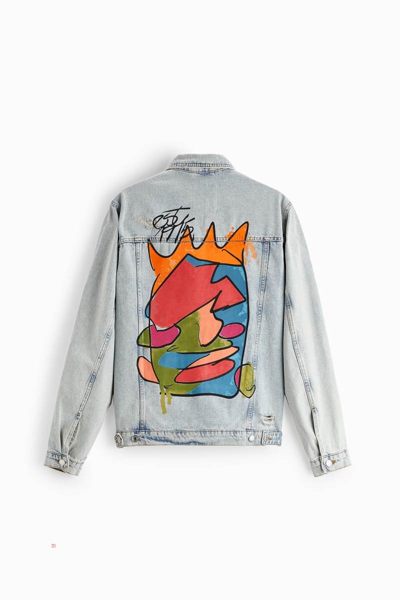 ZARA GRAFFITI PRINT Jeansjacka Herr Ljusblå | QJDCU-2847