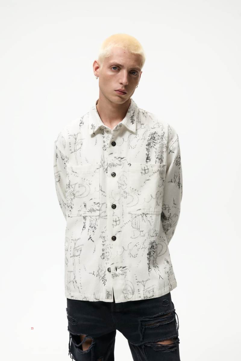 ZARA GRAFFITI PRINT Övertröja Herr Grå Vita | YGWID-7863