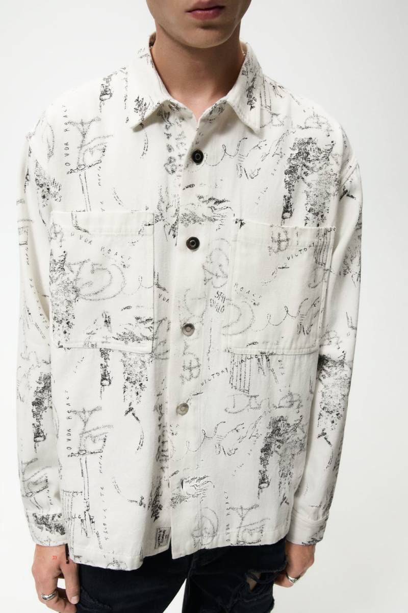ZARA GRAFFITI PRINT Övertröja Herr Grå Vita | YGWID-7863