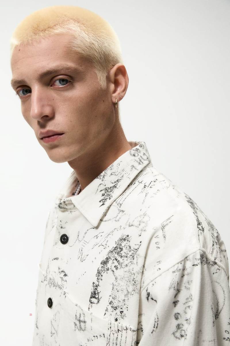 ZARA GRAFFITI PRINT Övertröja Herr Grå Vita | YGWID-7863