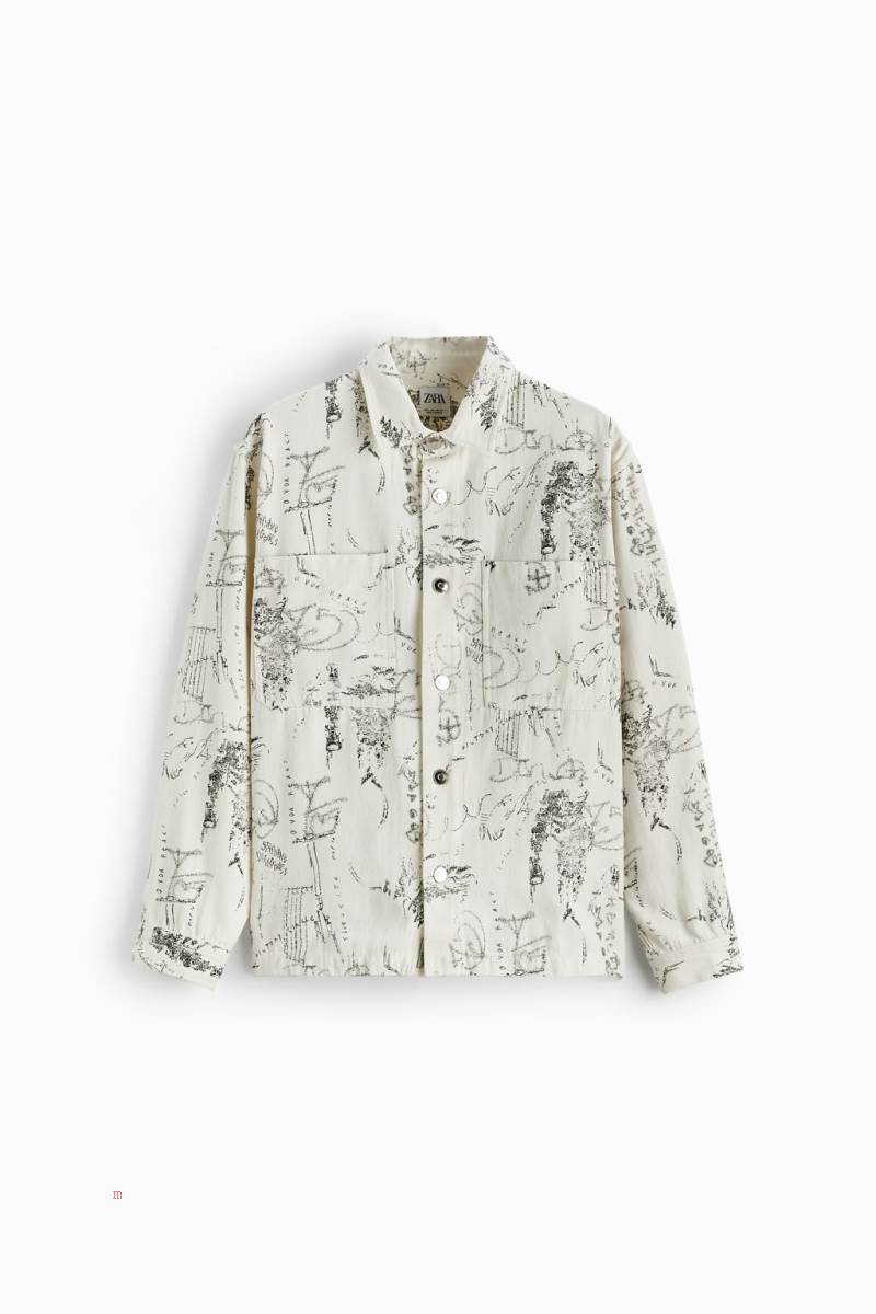 ZARA GRAFFITI PRINT Övertröja Herr Grå Vita | YGWID-7863