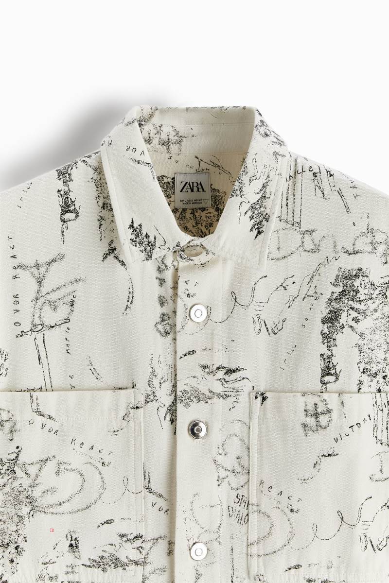 ZARA GRAFFITI PRINT Övertröja Herr Grå Vita | YGWID-7863