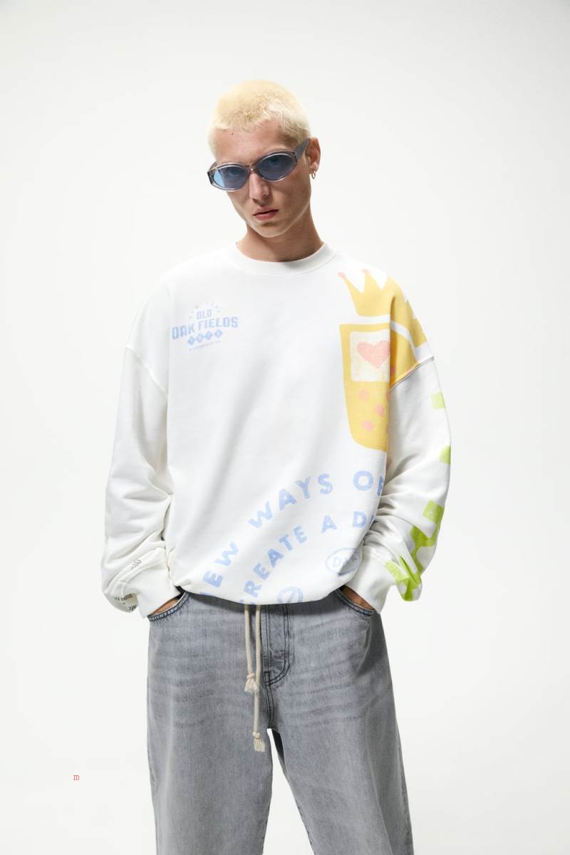 ZARA GRAPHIC PRINT Sweatshirt Herr Vita | LDPAC-3627