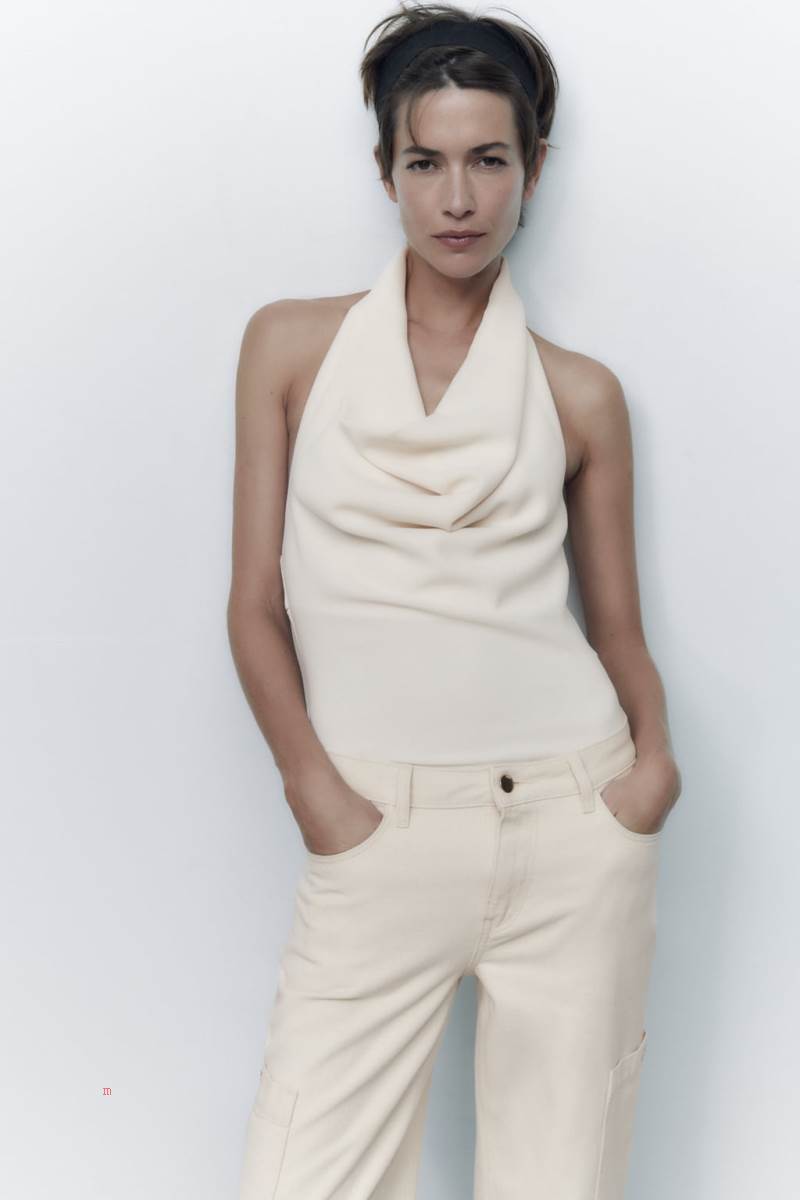 ZARA HALTERNECK Bodysuit Dam Beige | ZFNTK-9703