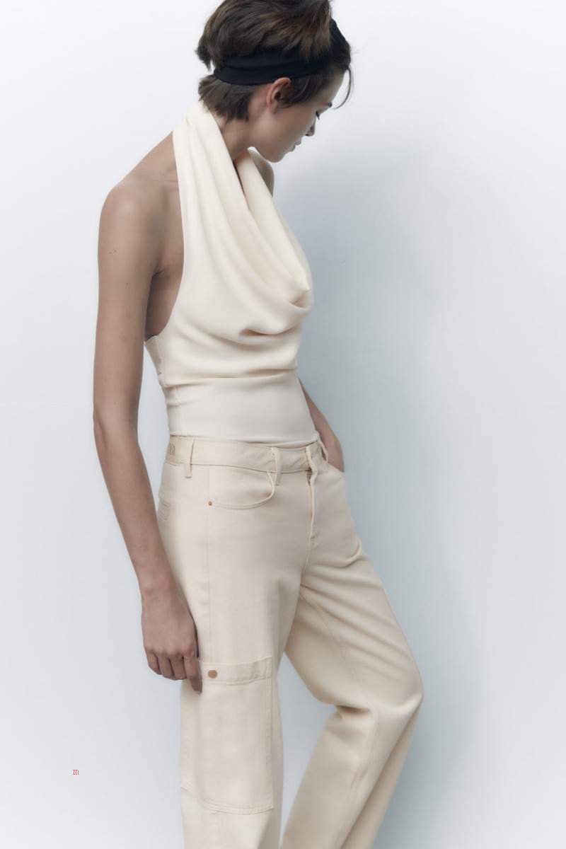 ZARA HALTERNECK Bodysuit Dam Beige | ZFNTK-9703