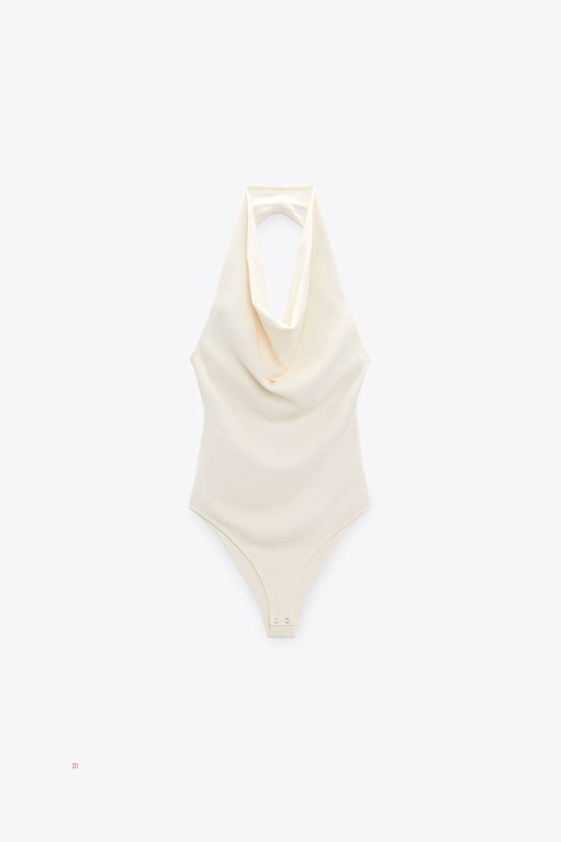 ZARA HALTERNECK Bodysuit Dam Beige | ZFNTK-9703