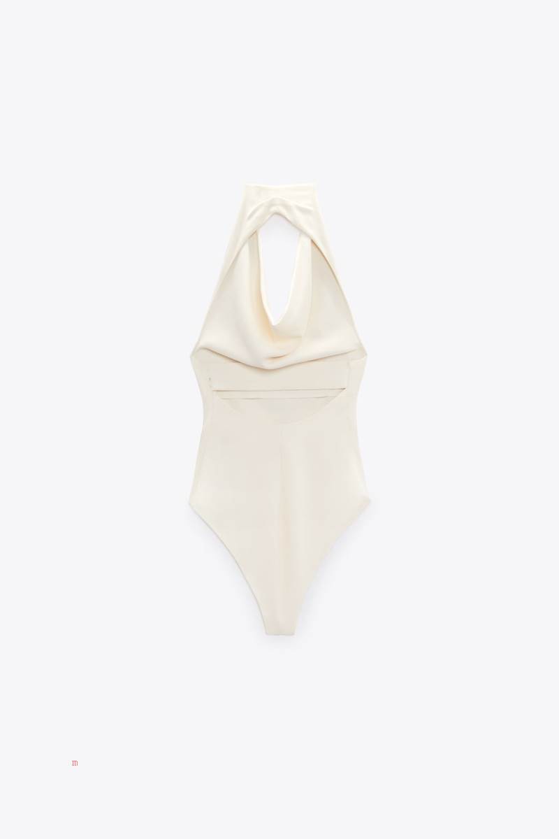 ZARA HALTERNECK Bodysuit Dam Beige | ZFNTK-9703