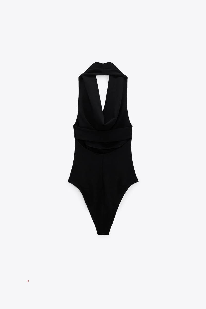 ZARA HALTERNECK Bodysuit Dam Svarta | XNIVZ-3684