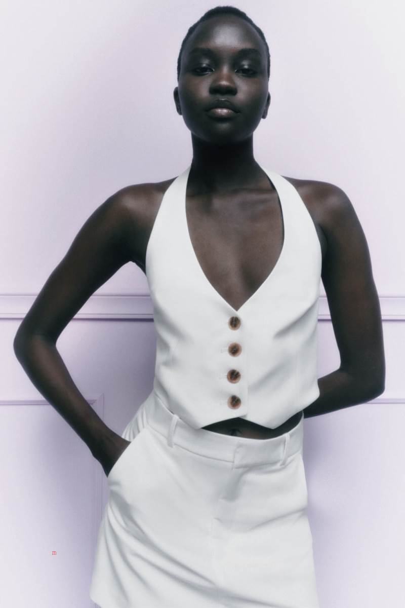 ZARA HALTERNECK Kostym Väst Dam Vita | FWQSD-8931