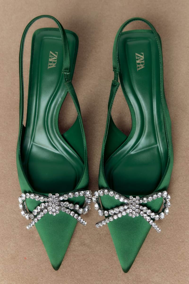 ZARA HEELED SLINGBACK WITH EMBELLISHED BOW Högklackade Skor Dam Gröna | JNRMI-9271