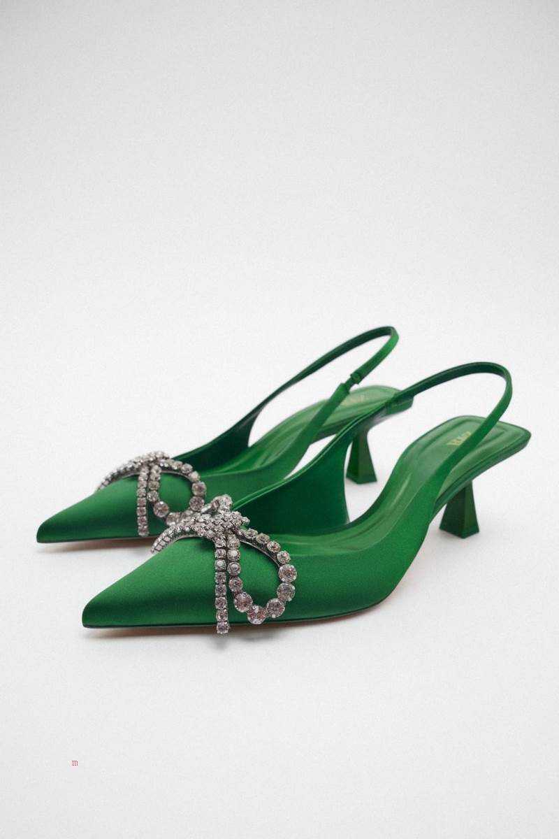 ZARA HEELED SLINGBACK WITH EMBELLISHED BOW Högklackade Skor Dam Gröna | JNRMI-9271