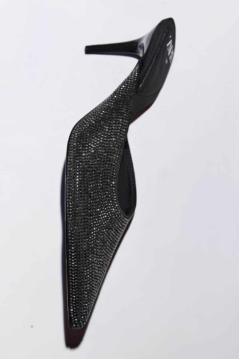 ZARA HEELED WITH RHINESTONES Klackskor Dam Svarta | QVNKA-9316