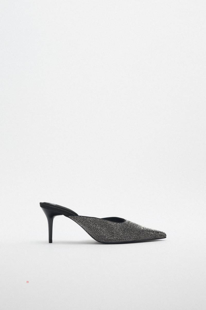ZARA HEELED WITH RHINESTONES Klackskor Dam Svarta | QVNKA-9316