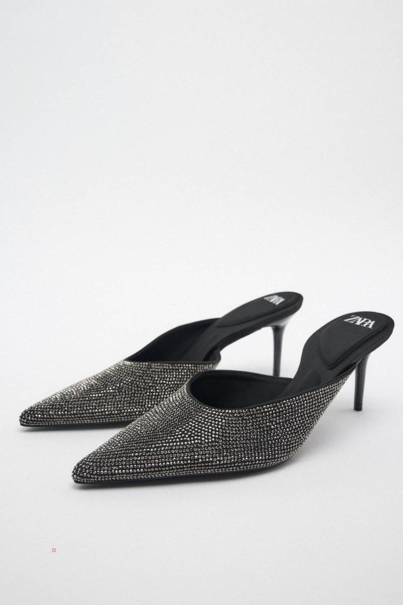 ZARA HEELED WITH RHINESTONES Klackskor Dam Svarta | QVNKA-9316