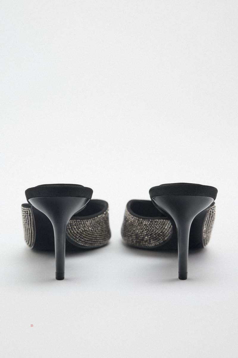 ZARA HEELED WITH RHINESTONES Klackskor Dam Svarta | QVNKA-9316