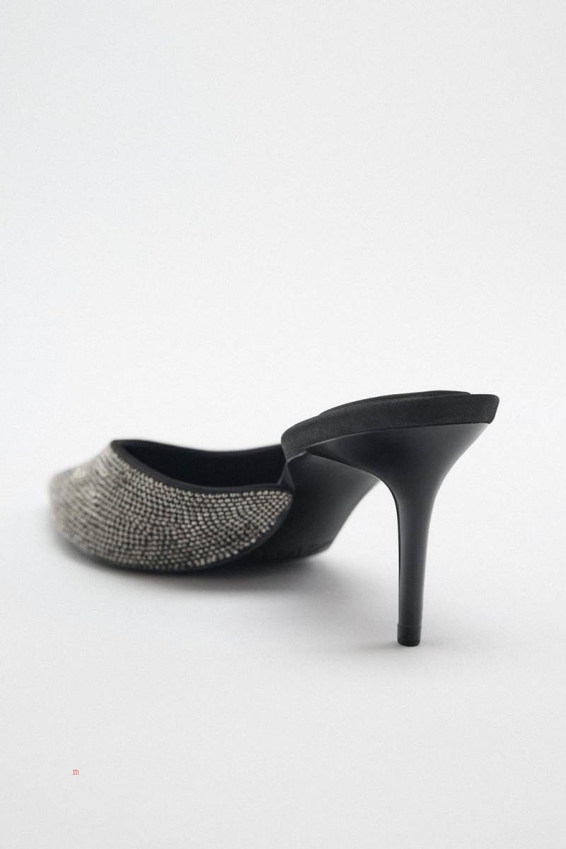 ZARA HEELED WITH RHINESTONES Klackskor Dam Svarta | QVNKA-9316