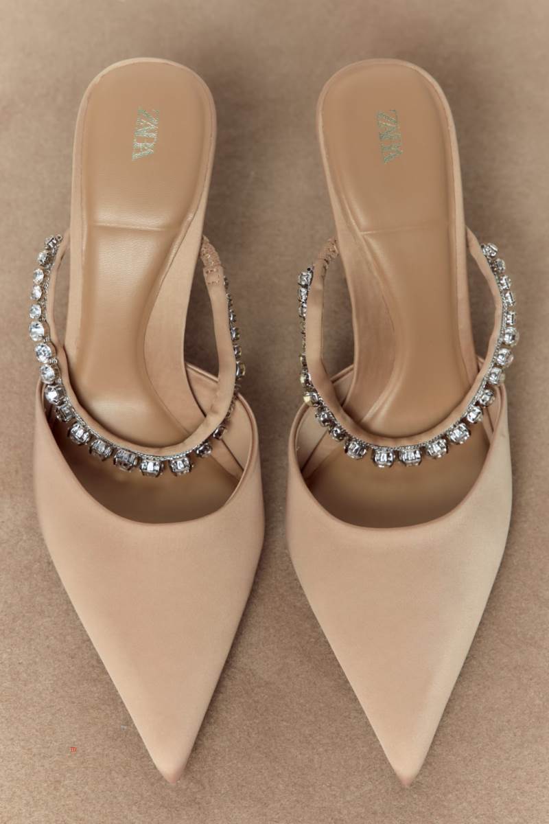 ZARA HEELED WITH RHINESTONES Klackskor Dam Beige | WZBDR-3402