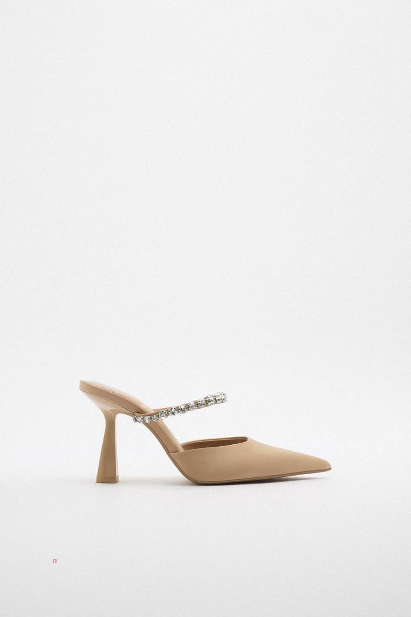 ZARA HEELED WITH RHINESTONES Klackskor Dam Beige | WZBDR-3402