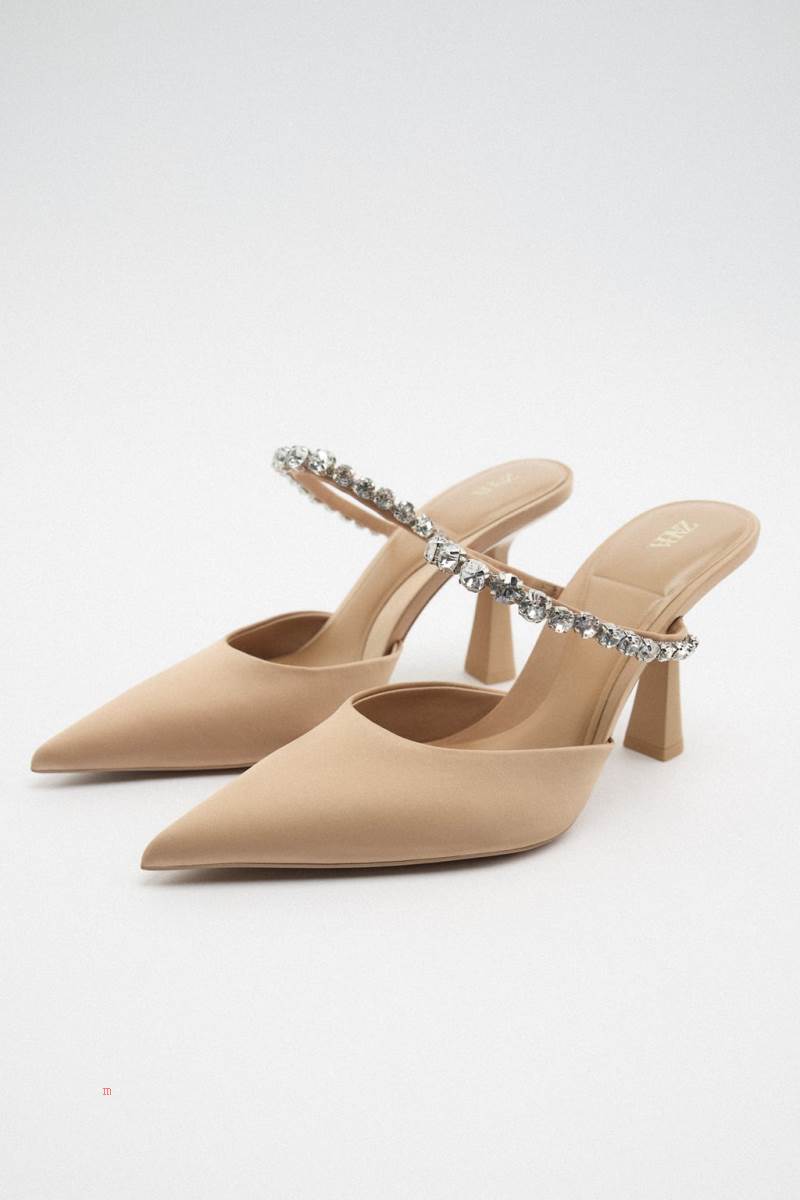 ZARA HEELED WITH RHINESTONES Klackskor Dam Beige | WZBDR-3402